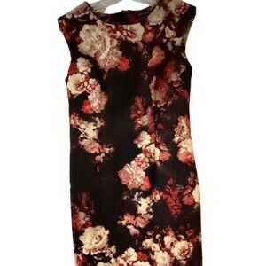 Chetta B Black & Rose Floral Sheath Dress, Sleeveless - Stretch - 10